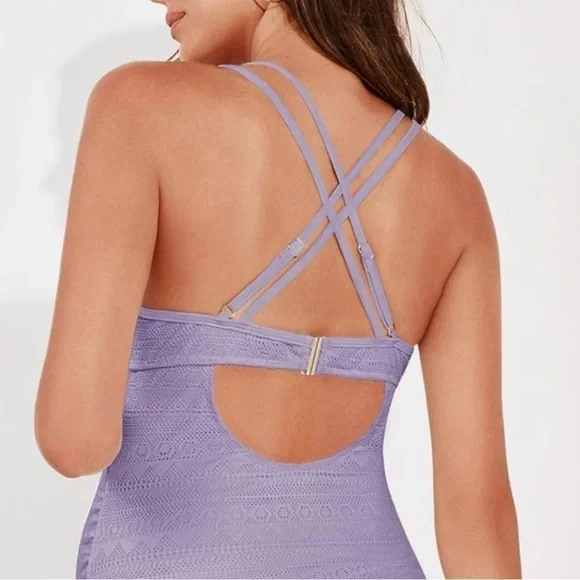 Summer Mae Maternity One Piece Swimsuit V-Neck Hollow O-Ring Linked Violet 10 - Picture 3 of 8